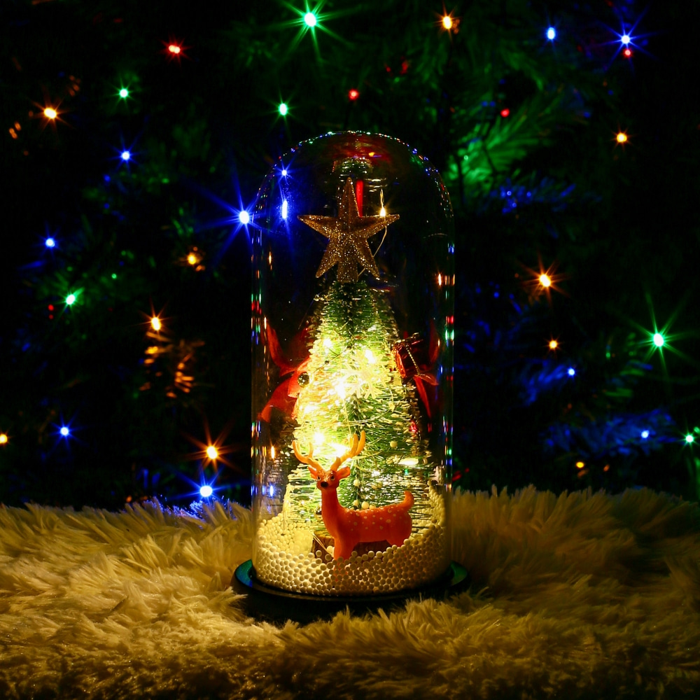 LED 유리돔 크리스마스 트리 무드등(사슴) 미니트리