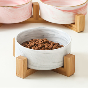 반려동물 우드받침 도자기식기(16cm) 반려동물밥그릇