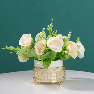 로즈망스 장미 조화 화분(옐로우) 가짜꽃 장식소품
