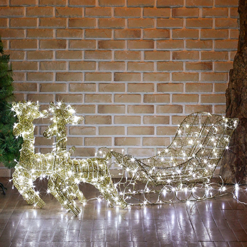 LED 설매끄는 사슴장식(골드)/크리스마스인테리어장식